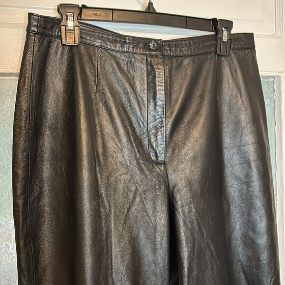 Apostrophe Women’s Genuine Black Leather Lined Straight Leg Pants Size 12 - Picture 2 of 10